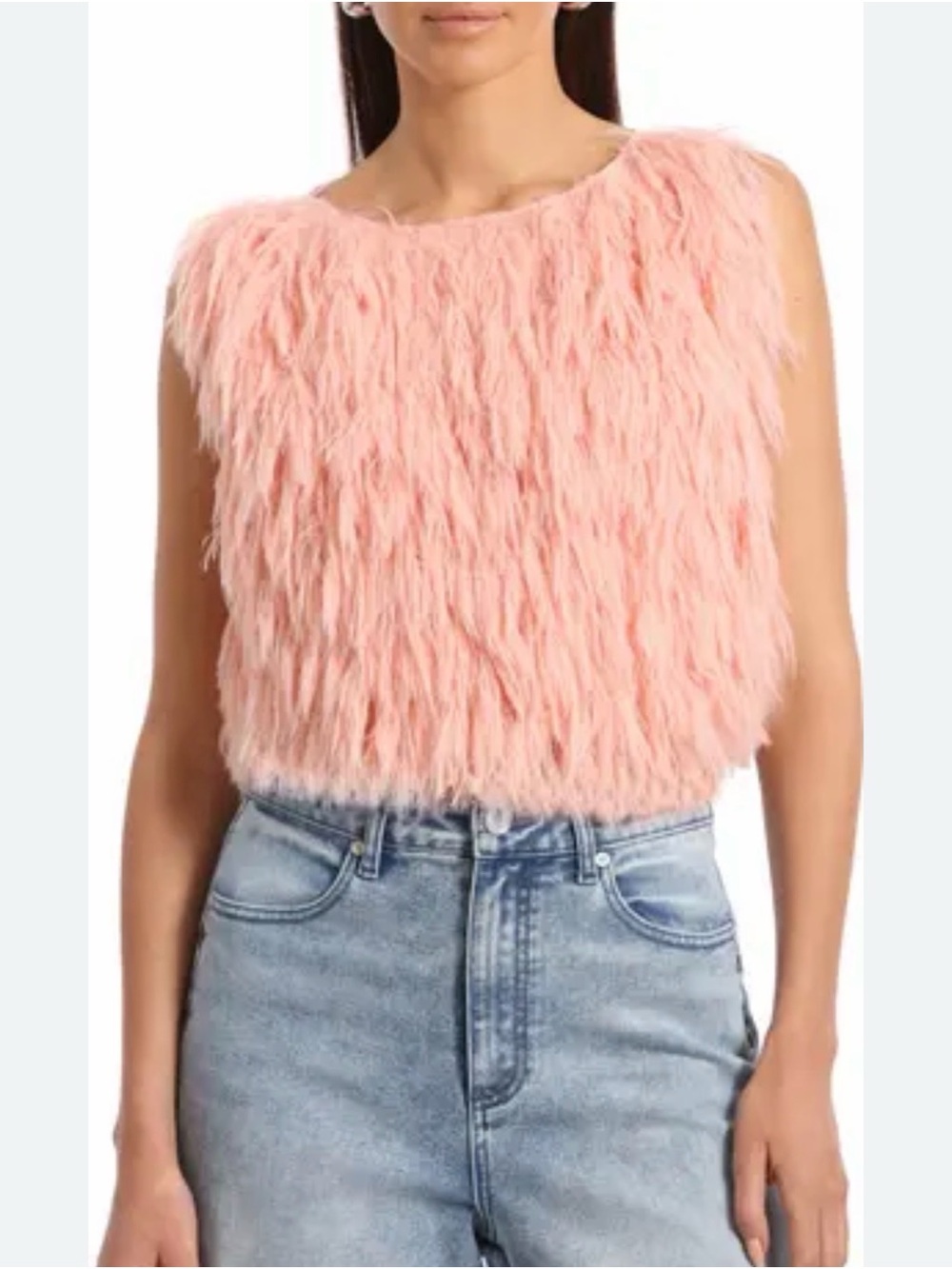 Avec Les Filles Pink Faux-Fur Feathered Tank Top